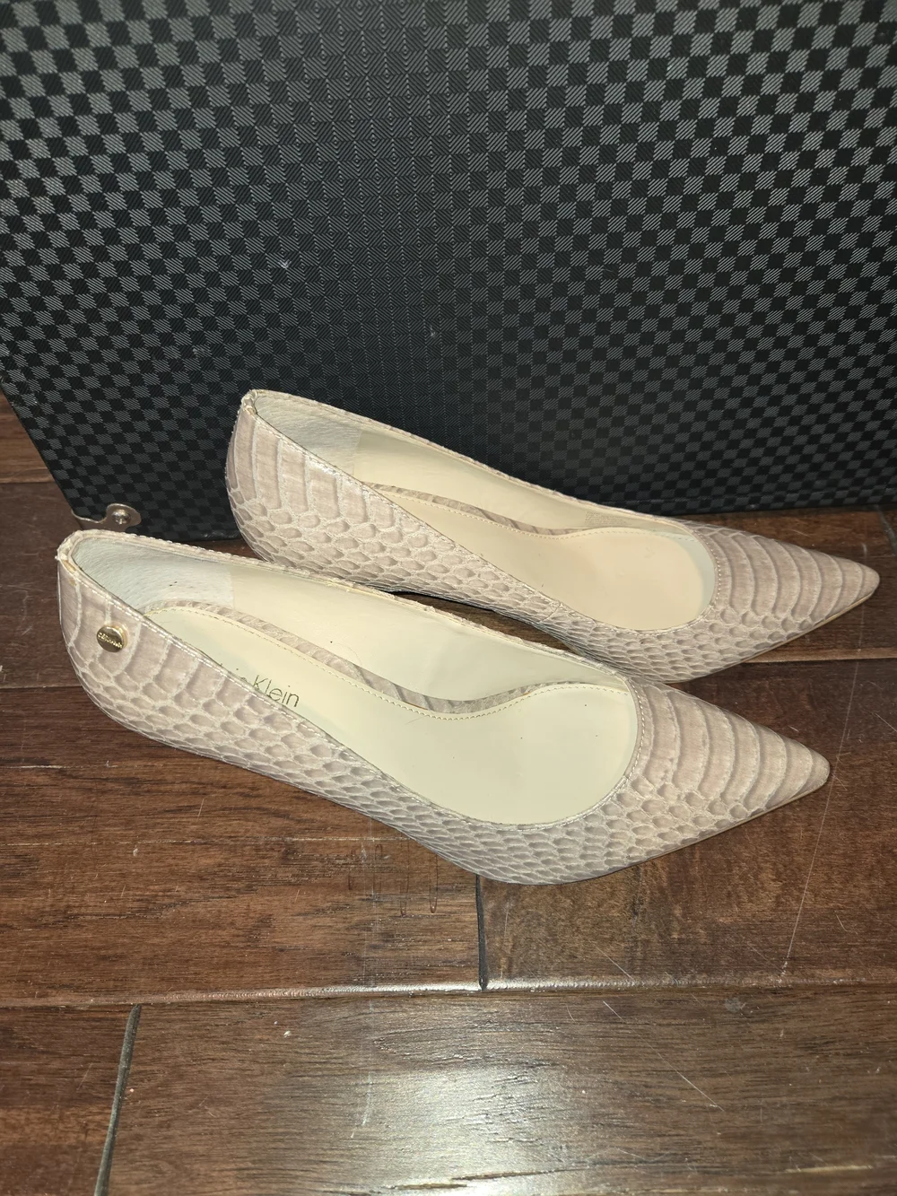Calvin Klein Taupe Croc-Embossed Pointed Heel Pump